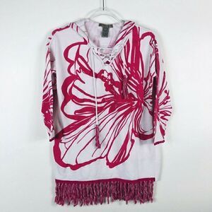 Sharon Young Floral Fringe Pullover Hoodie Pink